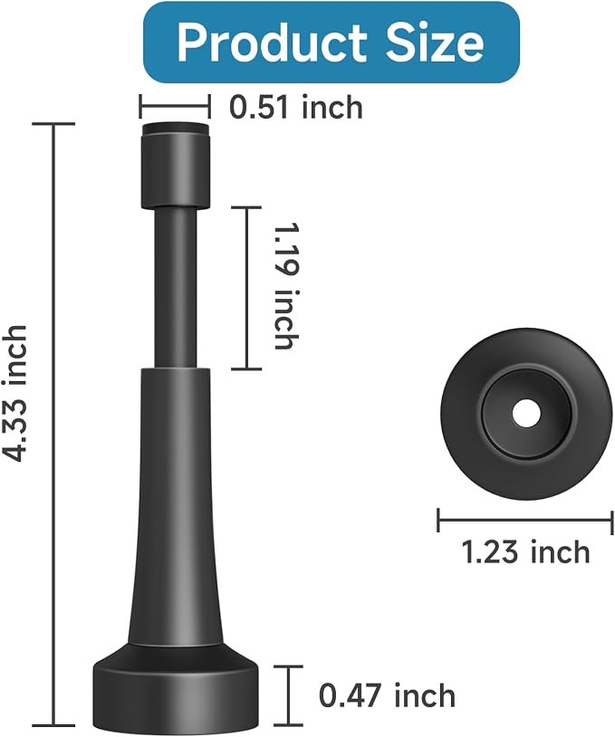 2PCS Black Door Stoppers for Wall, Spring Door Stop for Bottom of Door | 4.33 - Image 3