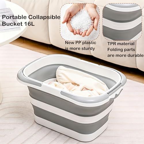 Collapsible Bucket with Handle 16L, Foldable Rectangular Plastic Water Bucket - Image 3