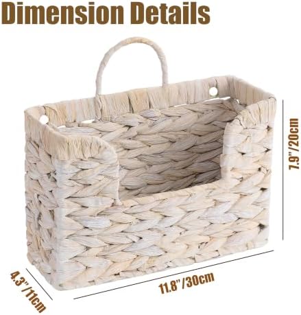 Set of 2 Magazine Holder Wall Basket Water Hyacinth Woven Mail Organizer - Image 2
