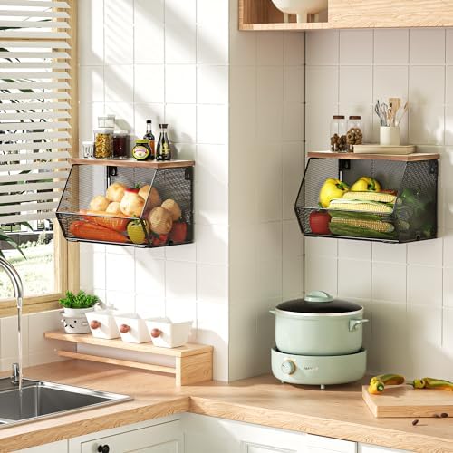 2 Tier Fruit Basket for Kitchen Counter, Stackable Onion and Potato Storage - Image 3