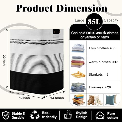 Laundry Hamper, 85L Tall Laundry Basket - Image 4