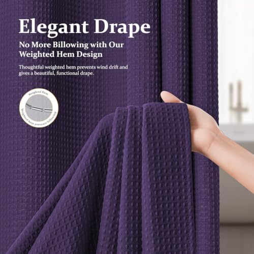 Dynamene Extra Wide Waffle Shower Curtain 256 GSM Fabric 108x72 Purple - Image 4