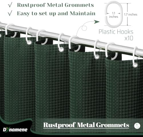 Dynamene Stall Waffle Shower Curtain 256 GSM Heavy Fabric 54x78 Dark Green - Image 4