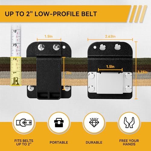 Heavy-Duty Tape Measure and Hammer Holder, Low-Profile Drill Belt Clip & Hammer - Image 3
