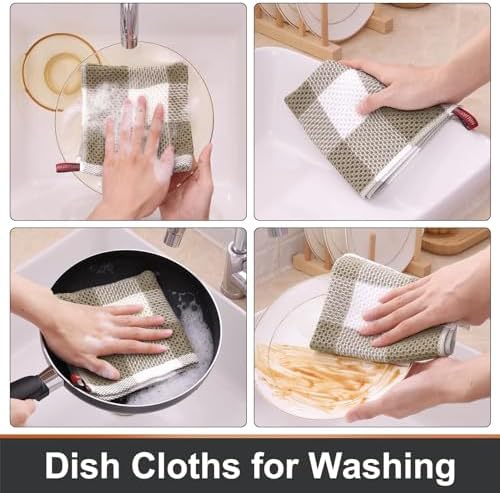 Mordimy Cotton Waffle Dish Cloths, 12 Pack, Khaki & White - Image 4