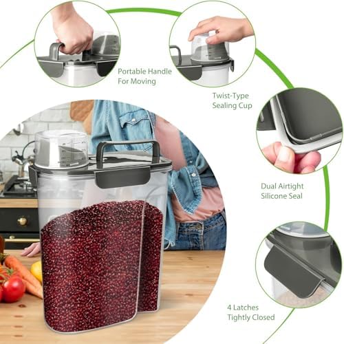 Viretec Rice Storage Container, 15 to 20lb Dry Food Airtight Dispenser - Image 6