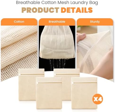 ABRRLO 4Pcs Cotton Mesh Laundry Bags - Image 3