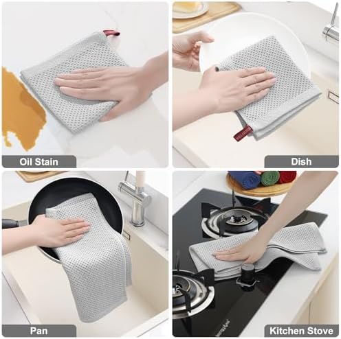 Homaxy 12 Pack 100% Cotton Kitchen Towels and Dishcloths Set, Light Gray - Image 5