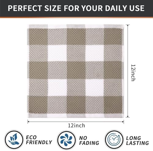 Mordimy Cotton Waffle Dish Cloths, 12 Pack, Khaki & White - Image 6