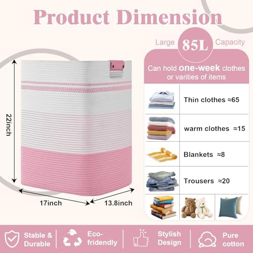 Laundry Hamper, 85L Tall Laundry Basket - Image 4
