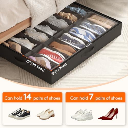 Lifewit Under Bed Shoe Storage Organizer 3 Pack, 4.3 Inches Profile Fabric - Image 4