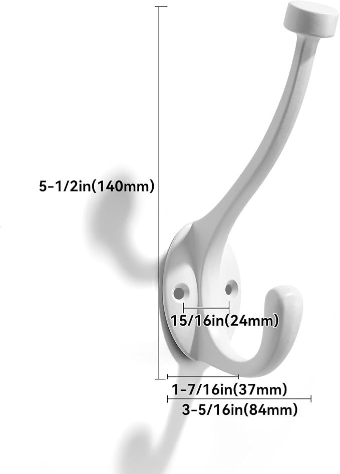 The 3 Pack 5-1/2 inch White Coat Hook zinc Alloy mudroom Hooks is Suitable - Image 2