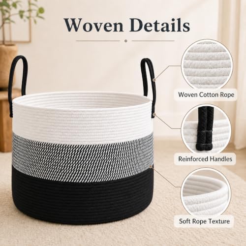 JMvicyroam 115L Extra Large Machine Washable Cotton Rope Blanket Basket - Image 3