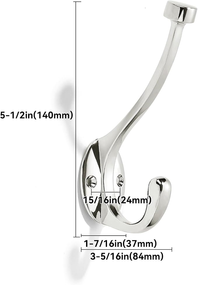 The 3 Pack 5-1/2 inch Polished Nickel Coat Hook zinc Alloy mudroom Hooks is - Image 2