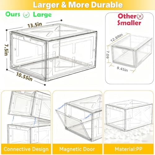 1 Pack Drop Front Shoe Box for Men’s Sneakers, Stackable Magnetic Display Case - Image 3