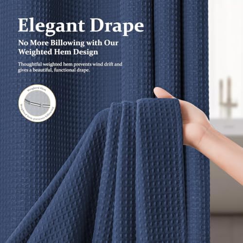 Dynamene Stall Waffle Shower Curtain 256 GSM Heavy Fabric 60x84 Navy Blue - Image 4