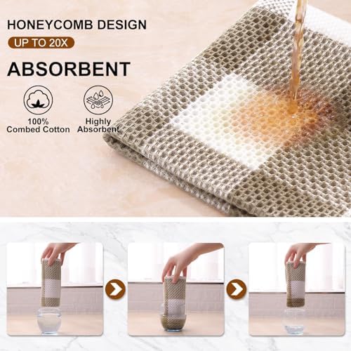 Mordimy Cotton Waffle Weave Dish Cloths, 8 Pack, Khaki & White - Image 3