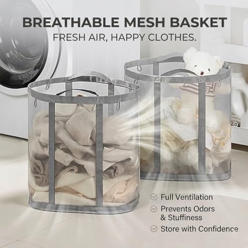 Wall-Mounted Foldable Laundry Basket, 41L Mesh Hamper - Image 5