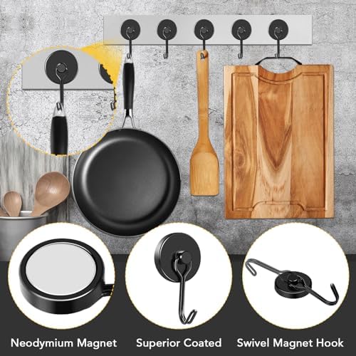 MIKEDE Black Magnetic Hooks Heavy Duty 80LB+ Swivel Strong Magnet Hook - Image 4