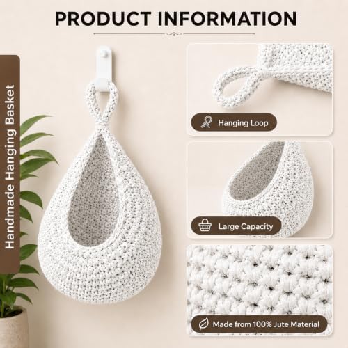 Hanging Fruit Baskets for Kitchen, 3 Pack Handwoven Wall Baskets - Image 3