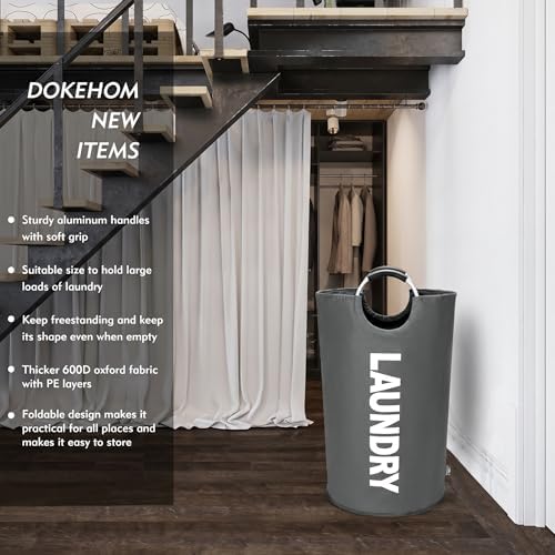 DOKEHOM 125L X-Large Laundry Basket Bag, Collapsible Tall Hamper, Dark Grey - Image 2