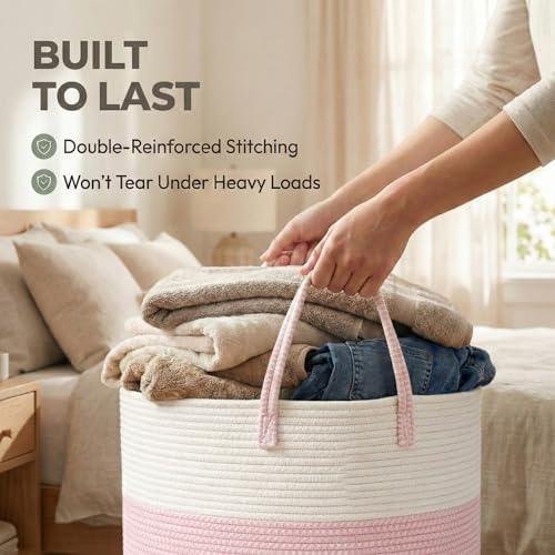 JMvicyroam 65L Extra Large Machine Washable Cotton Rope Blanket Basket - Image 6