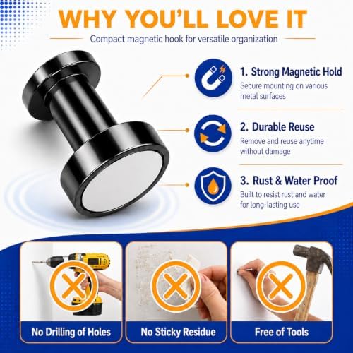 Grtard 10 PCS Strong Magnet Hooks Heavy Duty, 150 lb Magnetic Hooks - Image 4