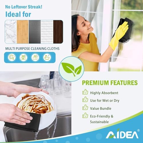 AIDEA Microfiber Cleaning Cloth Black 100PK, Microfiber Towels 11.5"×11.5" - Image 6