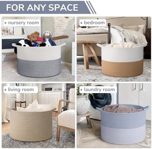 INDRESSME 115L Extra Large Woven Rope Blanket Basket Living Room Blue - Image 4
