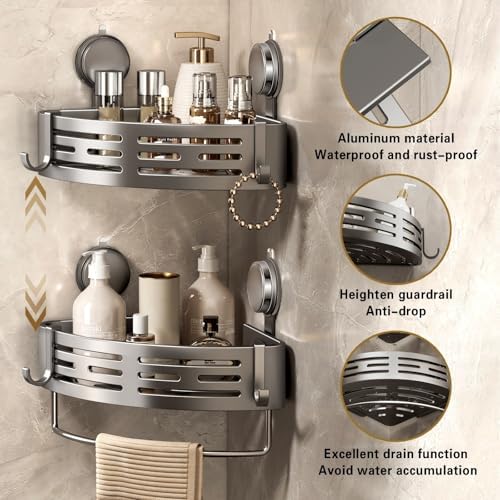 VOLPONE Shower Caddy Corner Suction Cup Shower Shelf Corner No Drilling - Image 3