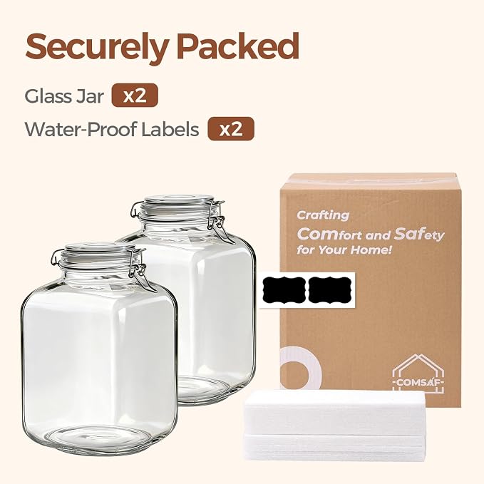 ComSaf Square Glass Jars with Airtight Lid 1.3 Gallon 2 Pack Large Canister | - Image 7