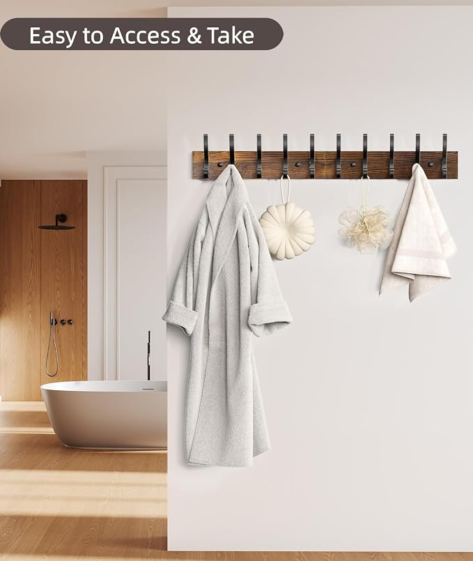 Optish 2 Pack Wooden Coat Rack Wall Mount, 16.1" Rustic Coat Hanger Hooks - Image 4