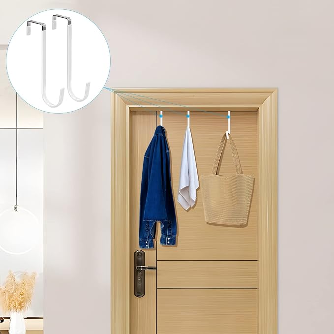 FYY Over the Door Hooks, Single-Hanger 4 Pack, Fits Doors 1.6" White | Heavy - Image 6