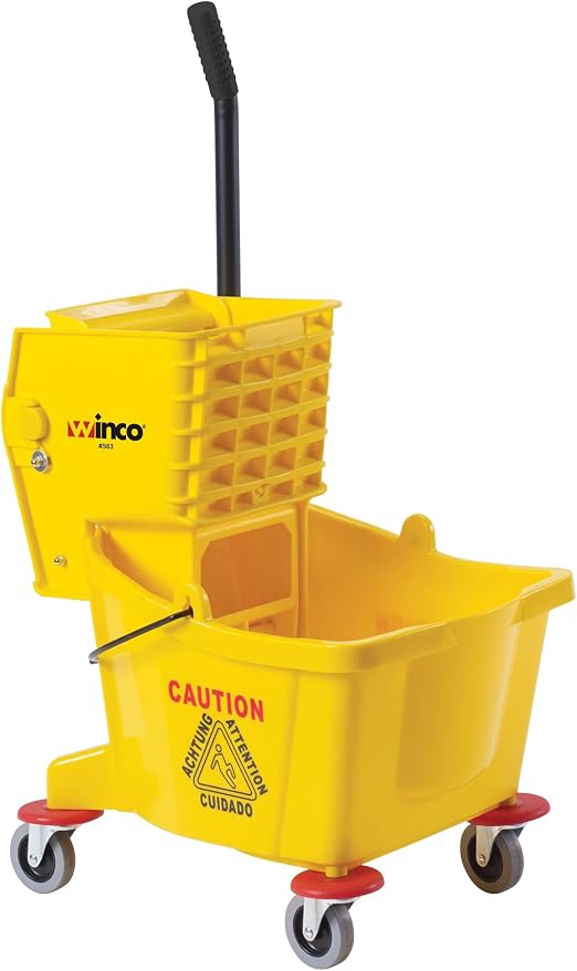 Winco 26 qt Yellow Commercial Plastic Mop Bucket on Wheels by Winco