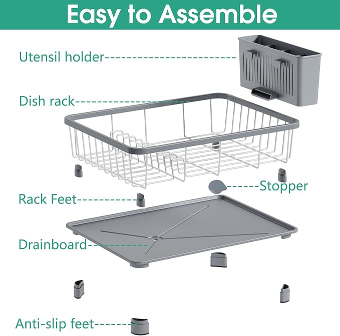 Hiviweer Dish Drying Rack for Kitchen Counter, 16.2" L x 12.5" W, Removable - Image 4