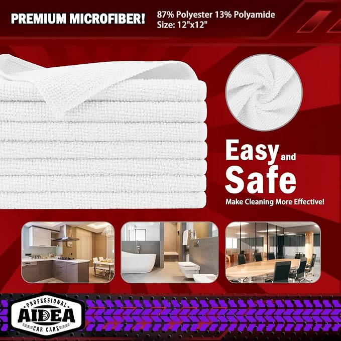 AIDEA White Microfiber Cleaning Cloth 150PK, Cleaning Rags 12×12" | Microfiber - Image 6