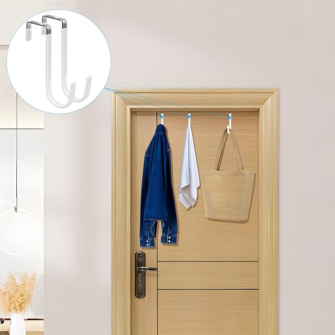 FYY Over the Door Hooks, Single-Hanger 8 Pack, Fits Doors 1 3/8" White | Heavy - Image 6