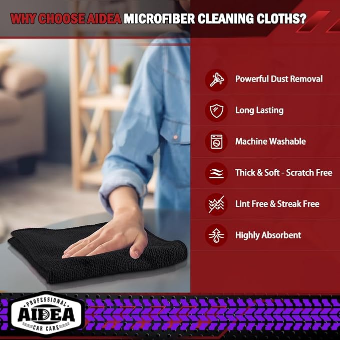AIDEA Microfiber Cleaning Cloth Black 50PK, Cleaning Rags 12×12" | Microfiber - Image 3