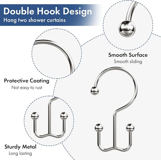 Bathway Shower Curtain Hooks Nickel Shower Curtain Rings, Metal Shower Hooks - Image 6