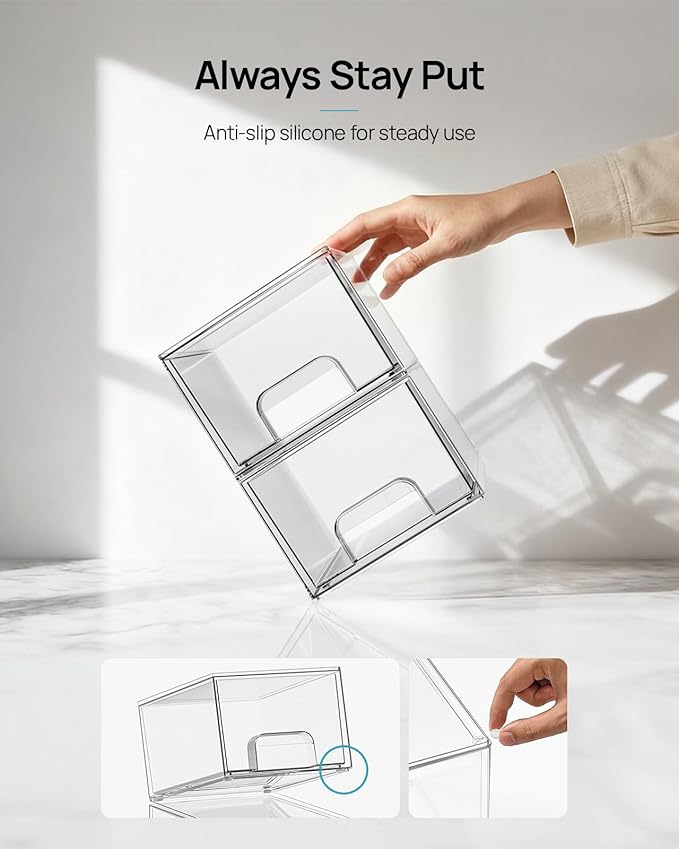 Vtopmart 4 Pack Small Clear Stackable Storage Drawers, Fits Narrow Spaces | - Image 6