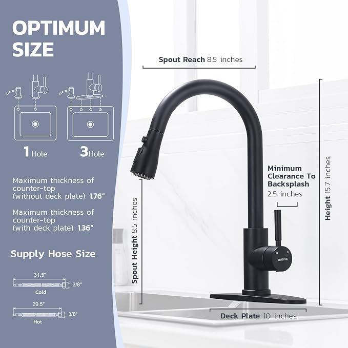 WEWE Kitchen Faucet with Soap Dispenser Set, Matte Black | 3-Mode Sprayer - Image 3