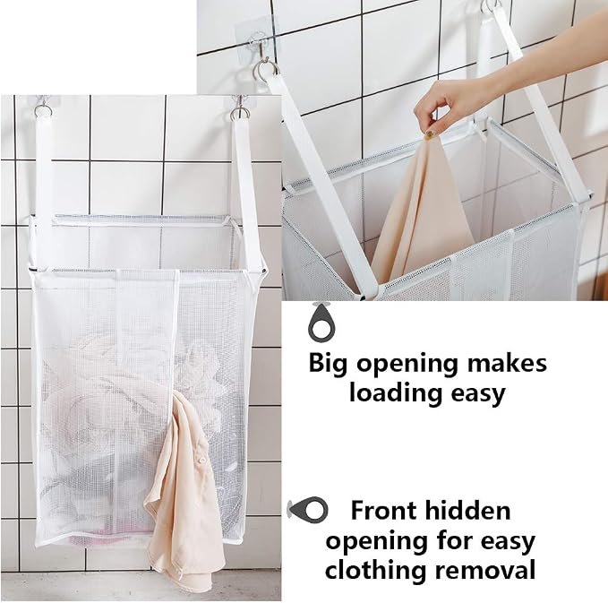 ALYER Wall Hanging Mesh Laundry Hamper, Over the Door Large Storage Bag - Image 4