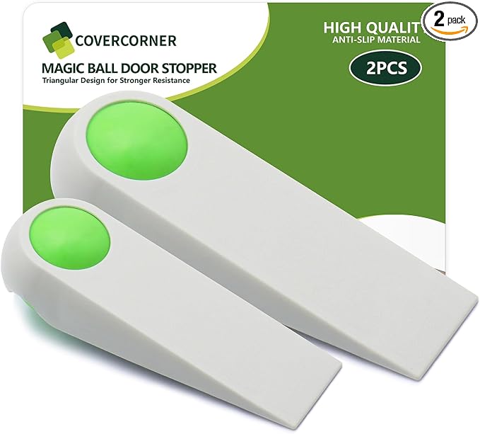 Door Stoppers for Bottom of Door, 2-Combo Pack Beige and Green | Magic Ball by COVERCORNER