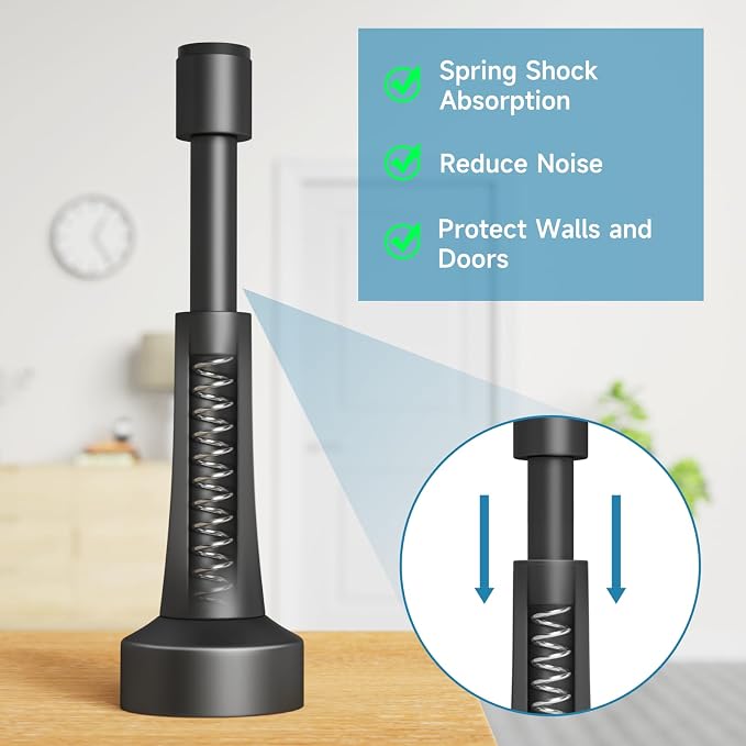 2PCS Black Door Stoppers for Wall, Spring Door Stop for Bottom of Door | 4.33 - Image 2