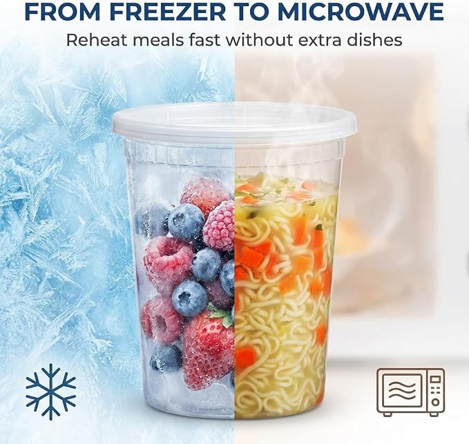 48 Sets Plastic Deli Containers - 16oz Pint & 32oz Quart | Leak Proof - Image 8