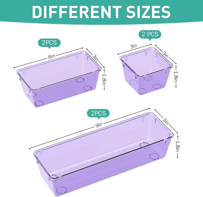 9 Pack Clear Drawer Organizer Set, Drawer Storage Trays, Storage Bins | Acrylic - Image 2
