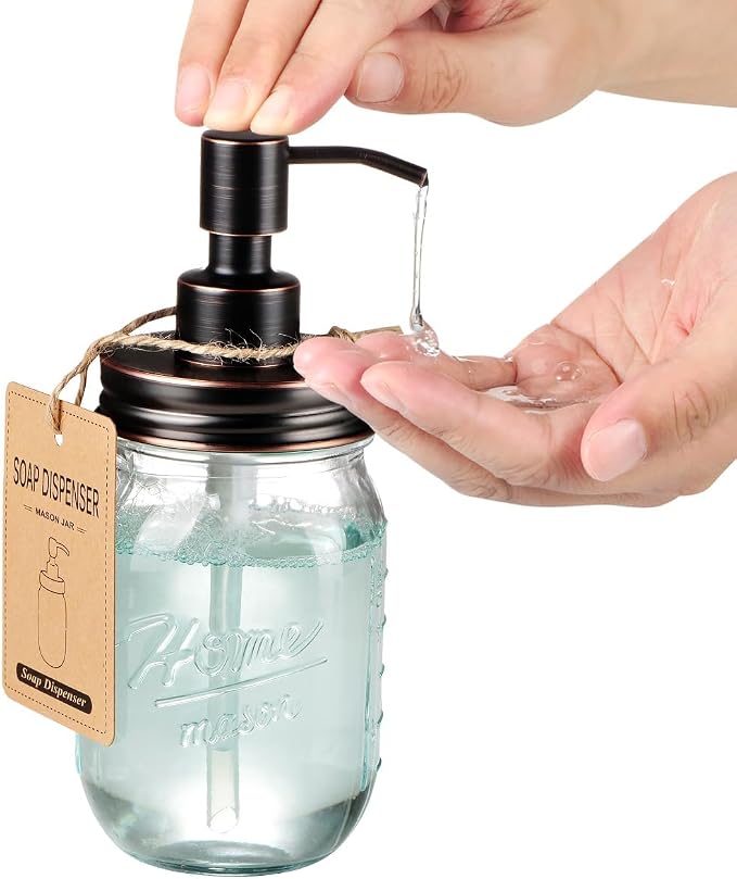 Amolliar Mason Jar Liquid Soap Dispenser, 16OZ Lotion Dispenser ORB 1 Pack | - Image 3