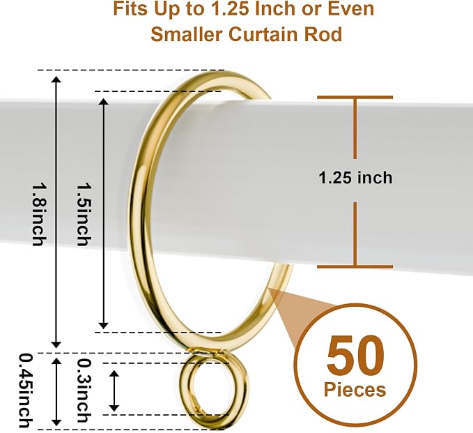 50 Pack Gold Metal Curtain Rings - Image 2