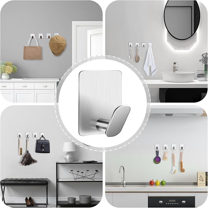Sticky Hooks for Hanging Adhesive, Brushed Nickel, 6 Pack - Image 4