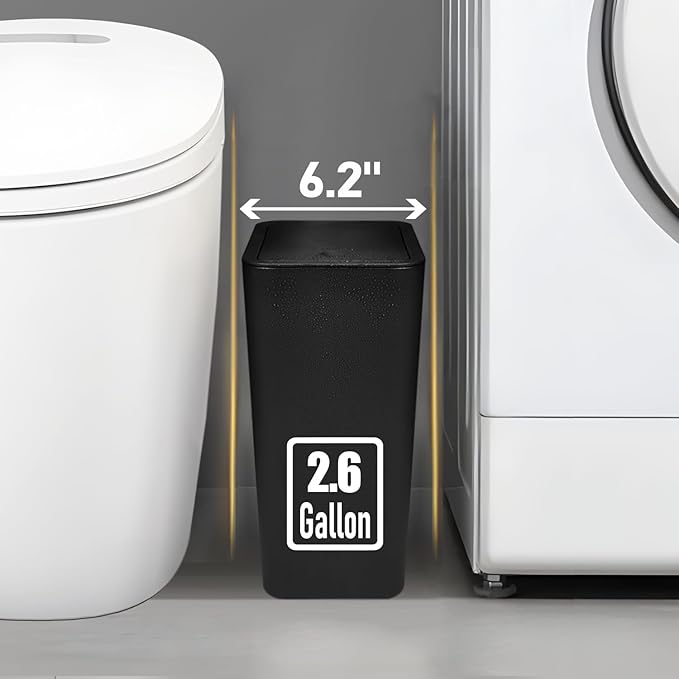 TIPGO Bathroom Trash Can with Lid, 10 Liter/ 2.6 Gallon Slim Garbage Can - Image 3
